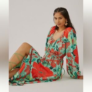 FARM RIO X ATHROPOLOGIE poppy print maxi dress